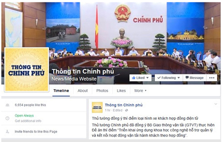 Giao diện facebook của Chính phủ với tên gọi Thông tin Chính phủ.
